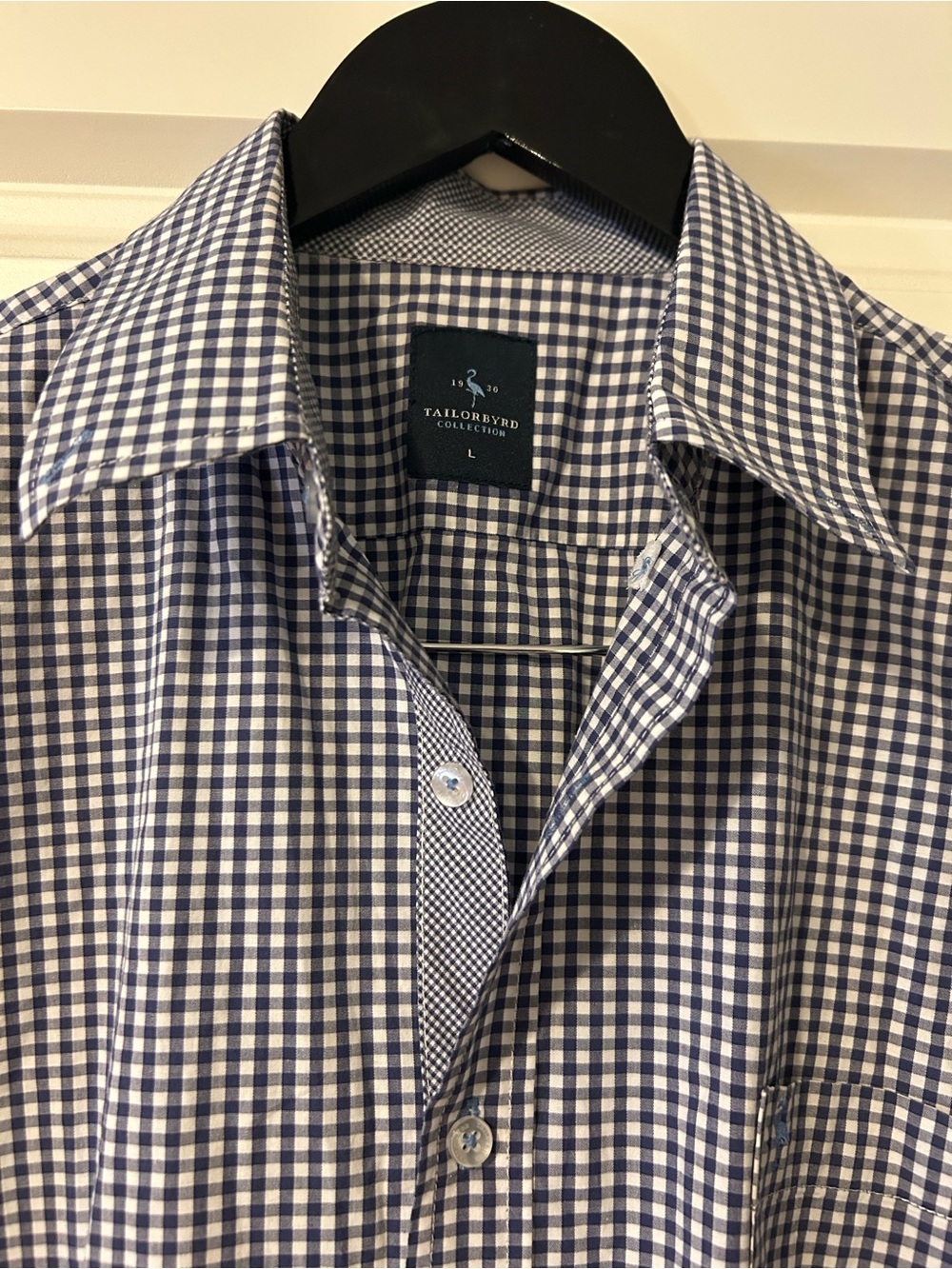 Tailorbyrd Men’s Long SleeveBlue and White Gingham Button-Down Shirt